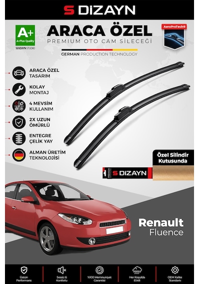 S-dizayn Renault Fluence Ön Cam Silecek Seti 2010-2016 Premium Araca Özel 60-40 Cm A+ Kalite