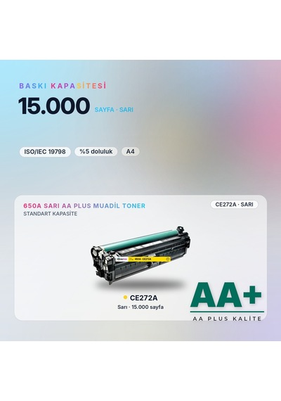Hp 650a Ce272a Sarı Uyumlu Toner Aa Plus / Color Laserjet Enterprise Cp5525 / M750