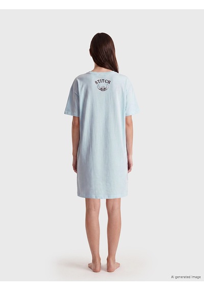 Lcw Young Mavi Stitch Baskılı Kadın Gecelik