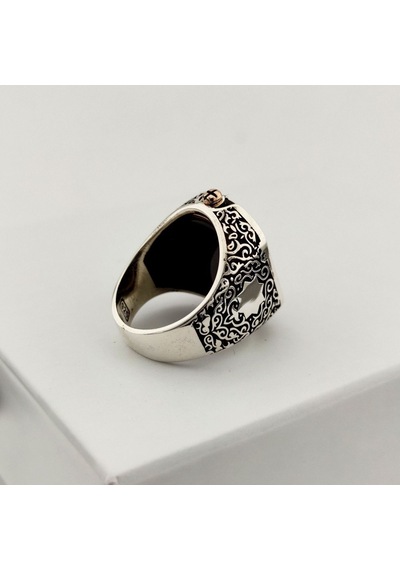 925 Ayar Otantik Motifli Çift Taraflı Mührü Süleyman Gümüş Yüzük Silver