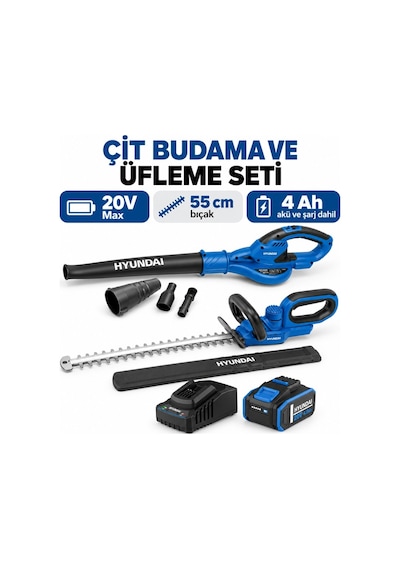 Hyundai Hy20cht + Hy20cb Akülü Çit Budama Ve Üfleme Seti 4 Ah Akü Ve Şarj Dahil
