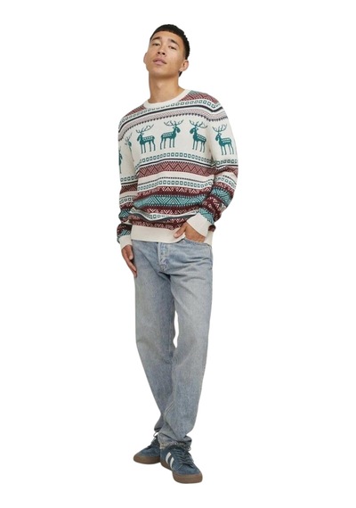 Jack & Jones Erkek Kazak 12248145 Jjxmas Snowball Knıt Bej