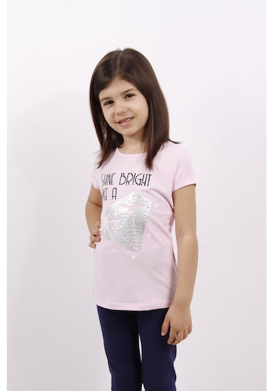 Toontoy Kids Toontoy Kız Çocuk Elmas Taş Nakışlı Tişört Beyaz