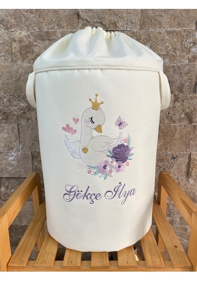 Hs Home Baby Kuğu Nakışlı Çamaşır & Oyuncak Sepeti