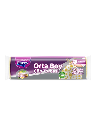 Parex Büzgülü Orta Boy Çöp Torbası Limon Kokulu Beyaz 25 x 15'li 55 x 60 CM