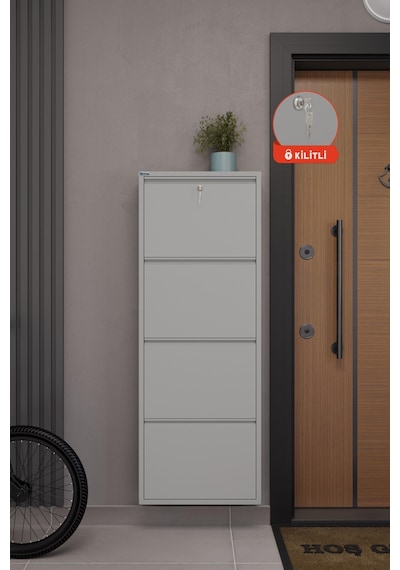 Ceha Kilitli 4'lü Metal Ayakkabılık - Gri K.AYK-4/P7035/KL