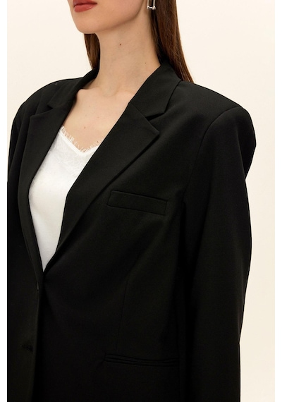 Olcay Mono Yaka Oversize Blazer Ceket Siyah 8262