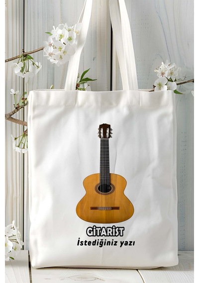 Art Hediye Gitarist Baskılı Bez Omuz Çantası Kişiye Özel Model 17 Çok Renkli