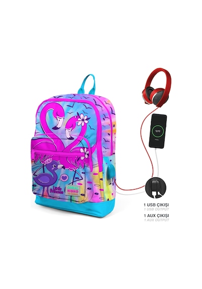 Coral High Mavi Pembe Flamingo İlkokul Ve Günlük Sırt Çantası - Kız Çocuk - Usb Soketli