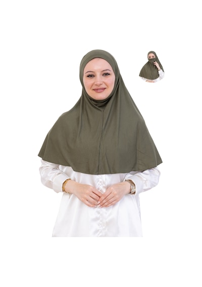 Modish Group Hazır Başörtüsü Pratik İslami Giyim Penye Peçeli Türban Namaz İçin Yumuşak Eşarp Haki
