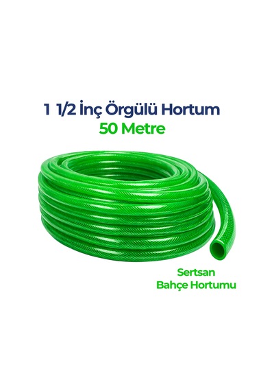 Örgülü Su Hortumu 1 1/2 İnç 50 Metre Yeşil Dayanıklı Bahçe Hortumu