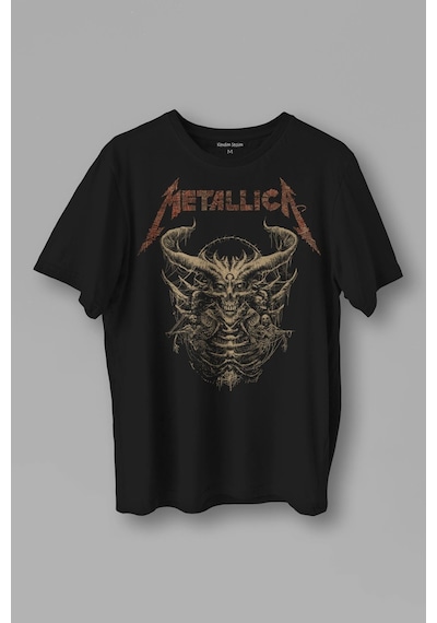 Unisex T-shirt Metallica Sargı Canavar Skull Vintage Korku Siyah Baskılı Tişört 001