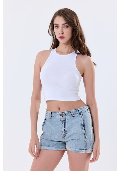 5'li Kadın Pamuklu Likralı Ribana Fitilli Crop Atlet Tişört 27120 Bej 5'li Kadın Pamuklu Likralı Ribana Fitilli Crop Atlet Tişört 27120 Bej