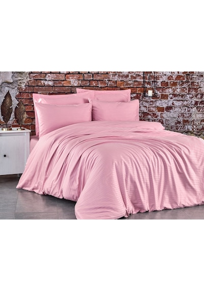 Komfort Home Çift Kişilik Çizgili Pamuk Saten Nevresim Takımı (435498174) Pembe