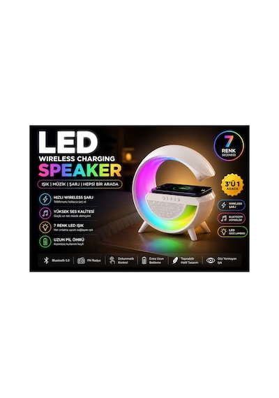 Adenya Sepeti Kablosuz Şarjlı Rgb Gece Lambası Beyaz