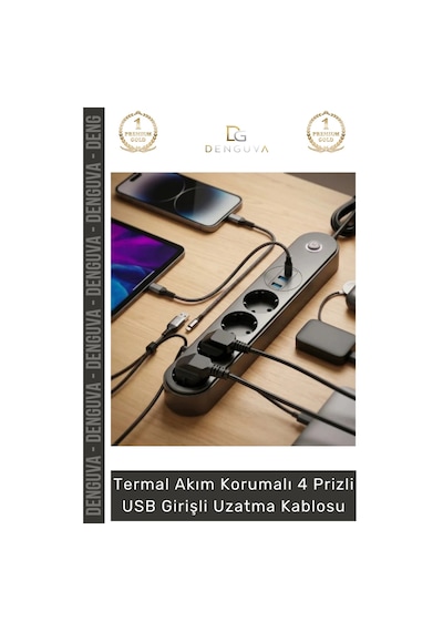 Uzatmakablo Akım Korumalı Typec Enerji İstasyonu Priz Hızlı Şarj Kablolu Usb Girişli Uzatma Kablosu Diğer