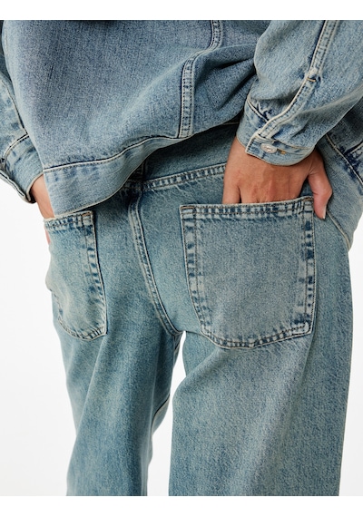 Koton Geniş Paça Rahat Kalıp Pamuklu Jean Pantolon - Wide Leg Jeans Green Cast 6wal40169md Yeşil