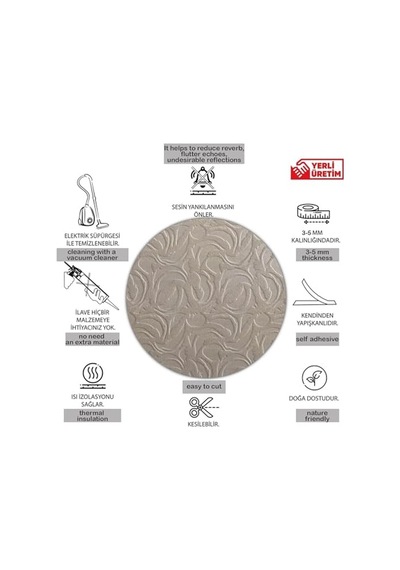 Tink 3d Kendinden Yapışkanlı Duvar Kağıdı Yeni Nesil Akustik Keçe Panel Modern Desen 52x98 Cm Açık Gri, 2 Adet 1 M²