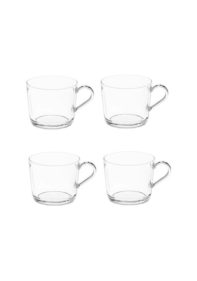 4 Parça Set Şeffaf Cam Kupa Hacim: 240 Ml Çay Kahve Fincanı Seti Fincan Yükseklik: 7 Cm Şeffaf - 917213034 Şeffaf