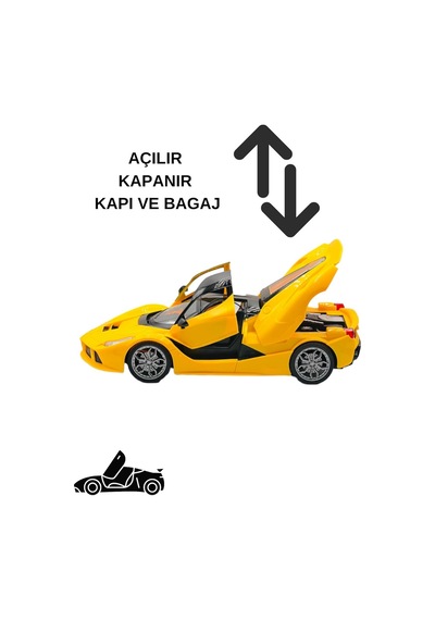 Uzaktan Kumandalı Işıklı Spor Araba - 1:16 Büyük Boy Açılır Kapı Ve Bagajlı Oyuncak Araba Sarı Ferrari
