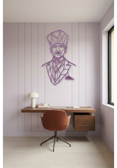 Atatürk Çizgi Metal Duvar Tablosu - Duvar Sanatı - Duvar Dekoru - Mor