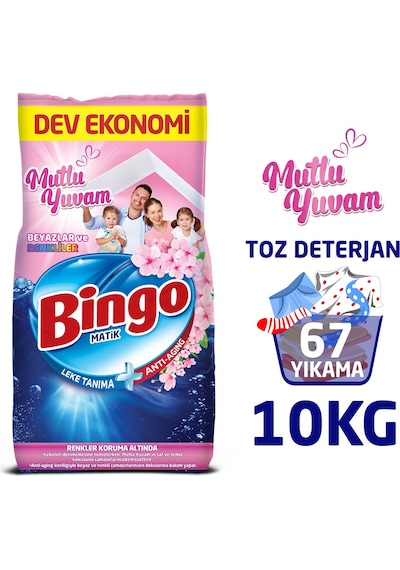 Bingo Matik Toz Çamaşır Deterjanı 10KG Beyazlar ve Renkliler 67 Y