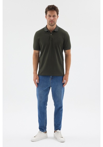 Haki Polo Yaka Pike Kısa Kol Slim Fit %100 Pamuk Tişört 1011260171