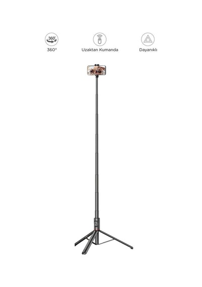 C10 Çok Amaçlı Tripod Kumandalı Selfie Çubuğu 183 Cm Siyah 1 Adet