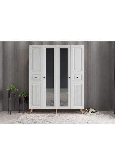 Nossa Membran 4 Kapaklı Portmanto Montaj Dahil Çam Beyaz 140 Cm