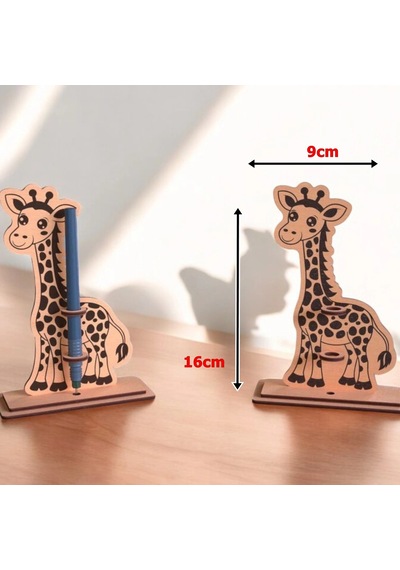 Boyanabilir Ahşap Zürafa Kalemlik - 3mm Mdf Lazer Kesim Hobi Seti 10 Adet