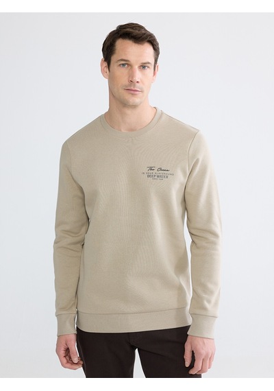 Lcwaıkıkı Classic Bej Bisiklet Yaka Erkek Kalın Sweatshirt