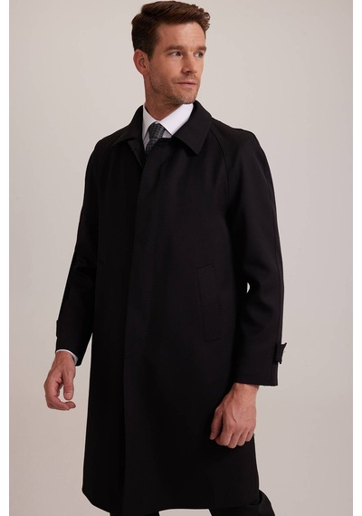 Erkek Siyah Regular Fit Gabardin Pardesü