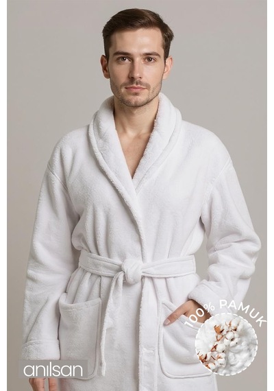 Şalyaka Bornoz Beyaz %100 Pamuk Unisex Spa Için Ideal Kadın/erkek Beyaz