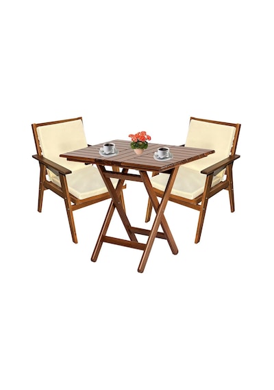Heybeli Ahşap Bahçe Balkon Seti: 60x60 Masa + 2 Sandalye Krem Heybeli Ahşap Bahçe Balkon Seti: 60x60 Masa + 2 Sandalye Krem