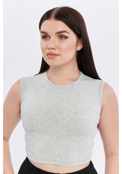 Bella Dossi Rahat Kaşkorse Kolsuz Sıfır Yaka Kadın Crop Top Gri