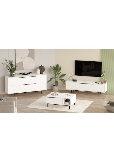 Robin Home Lidya Tv Ünitesi Orta Sehpa Konsol 3'lü Set Beyaz