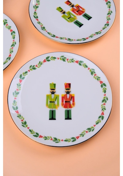 Tabak Evi Porselen Altın Yaldızlı Kurşun Asker Pasta Tabağı 20,50cm 2 Li Çok Renkli