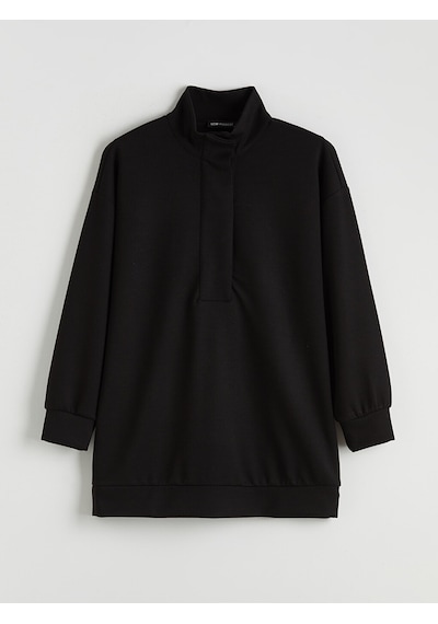 Lcw Modest Siyah Soft Touch Oversize Kadın Sweatshirt Tunik