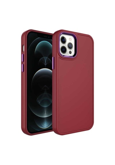 Apple Uyumlu iPhone 12 Pro Kılıf Metal Çerçeve Ve Buton Tasarımlı Sert Zore Botox Kapak Koyu Mor