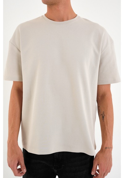 Blank Unisex Oversize Geniş Kesim Tişört %100 Pamuk Kalın Dokulu Bisiklet Yaka T-shirt Taş