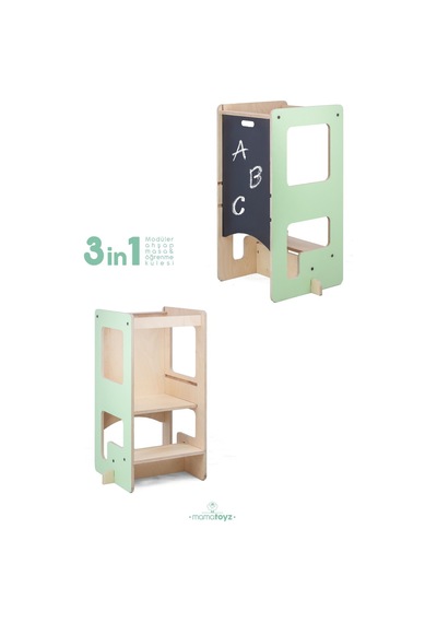 Flip Mint 3'ü 1 Arada Öğrenme Kulesi & Aktivite Masası & Yazı Tahtası Mint