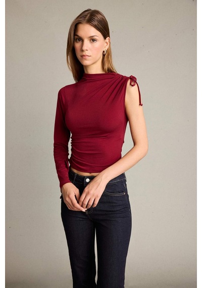 Defacto Tek Omuzlu Büzgülü Bluz G5051ax25wnbr229 Bordo
