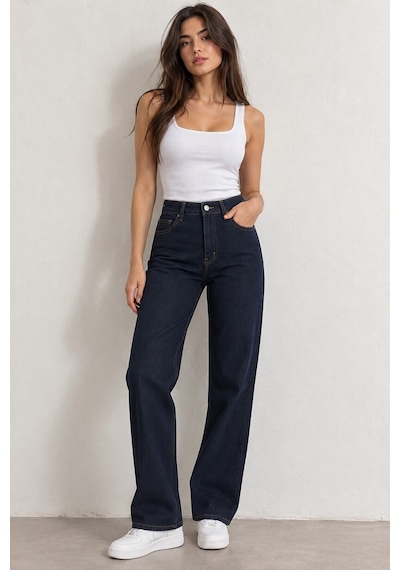 Zdnjeans Kadın Yüksek Bel Koyu Lacivert Palazzo Jean Pantolon