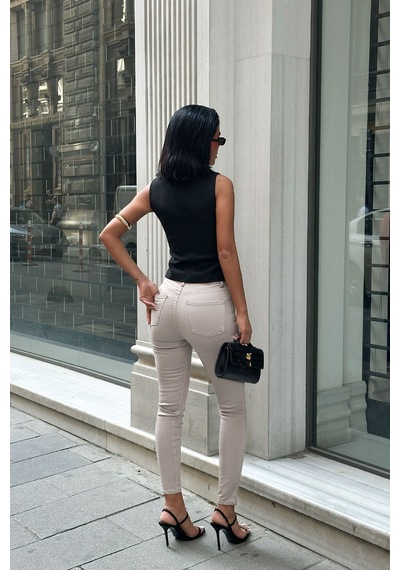 HLT Jeans Kadın Krem Süper Skinny Fit Esnek Likralı Yüksek Bel Denim Jean Kot Pantolon Jennie-2003 Krem