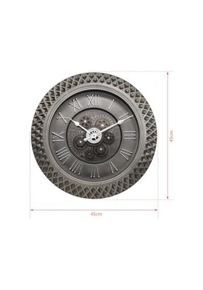 Premium Serisi Antik Eskitme Space Kadranlı Döner Çarklı Ev Ve Ofis Duvar Saati Kabartma Roma Rakamlı 40 Cm Gri Açık