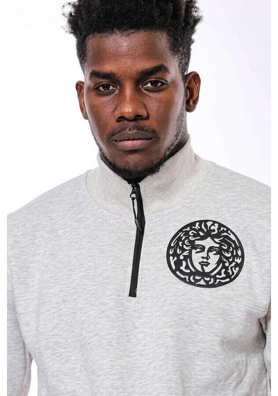 Wessi Gri Fermuarlı Baskılı Sweatshirt Gri