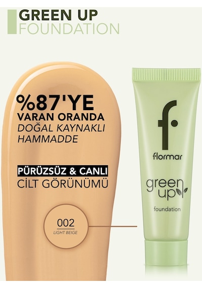 Flormar Yarı Mat Bitişli Su Bazlı Vegan Fondöten - Green Up Foundation - 002 LIGHT BEIGE - 4251903322218