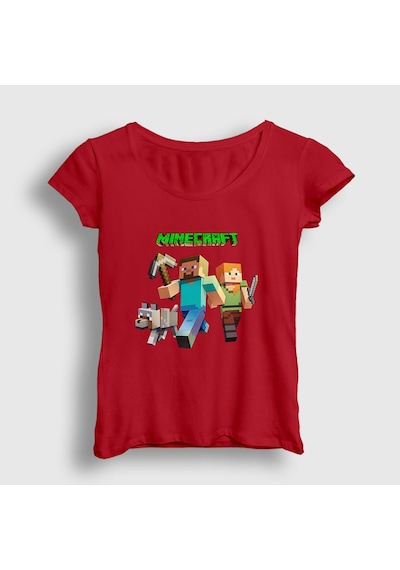 Presmono Kadın Miners Minecraft T-shirt Kırmızı