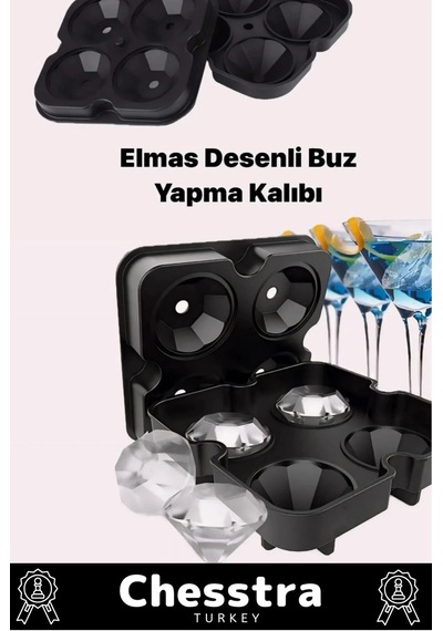 Özel Tasarım 4 Gözlü Kırılmaz Esnek Silikon Kokteyl Viski Elmas Şekilli Buz Yapma Kalıbı 1 Adet Çok Renkli