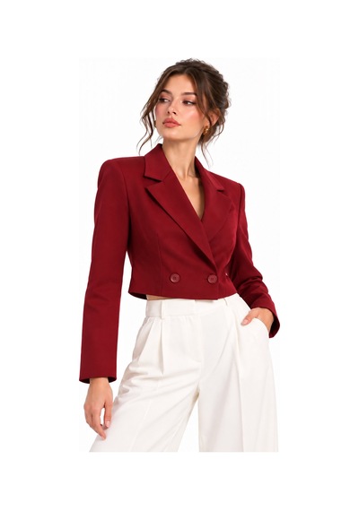 Lafela Kruvaze Kapama Yapılı Crop Blazer Bordo
